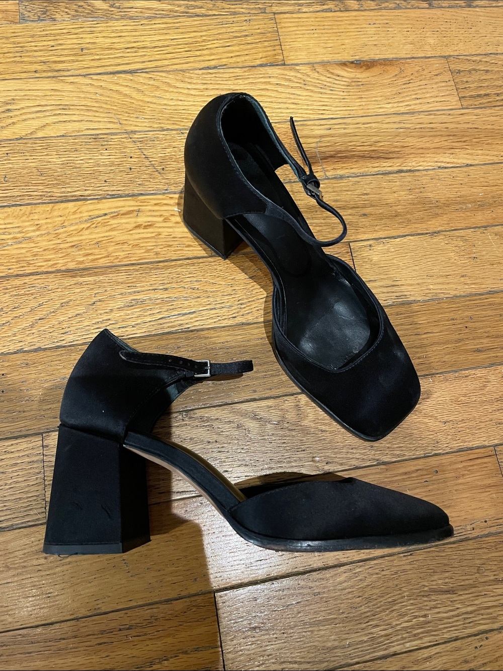 Reformation Satin Black Mary Jane Block Heels - Picture 5 of 6